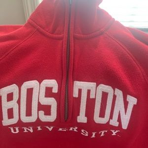 Boston University sweatshirt.